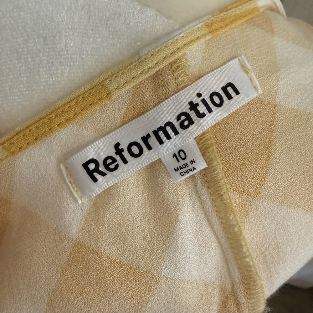 Reformation Dress Women's 10 Yellow Gingham Button Front Puff Sleeve Mini - Picture 2 of 4